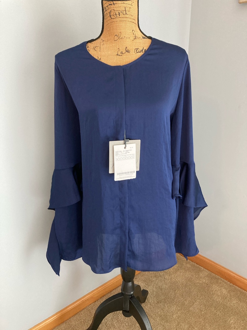 NWT Persona Navy Ruffle-Sleeve Blouse Women Size 27 US 18